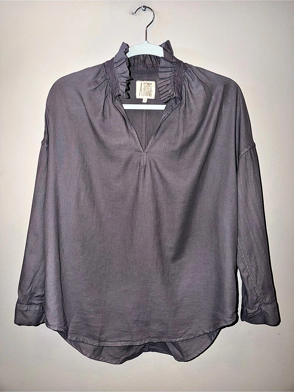 A Shirt Thing Penelope Top Ruffled Neck Blouse size Petite office siren luxe